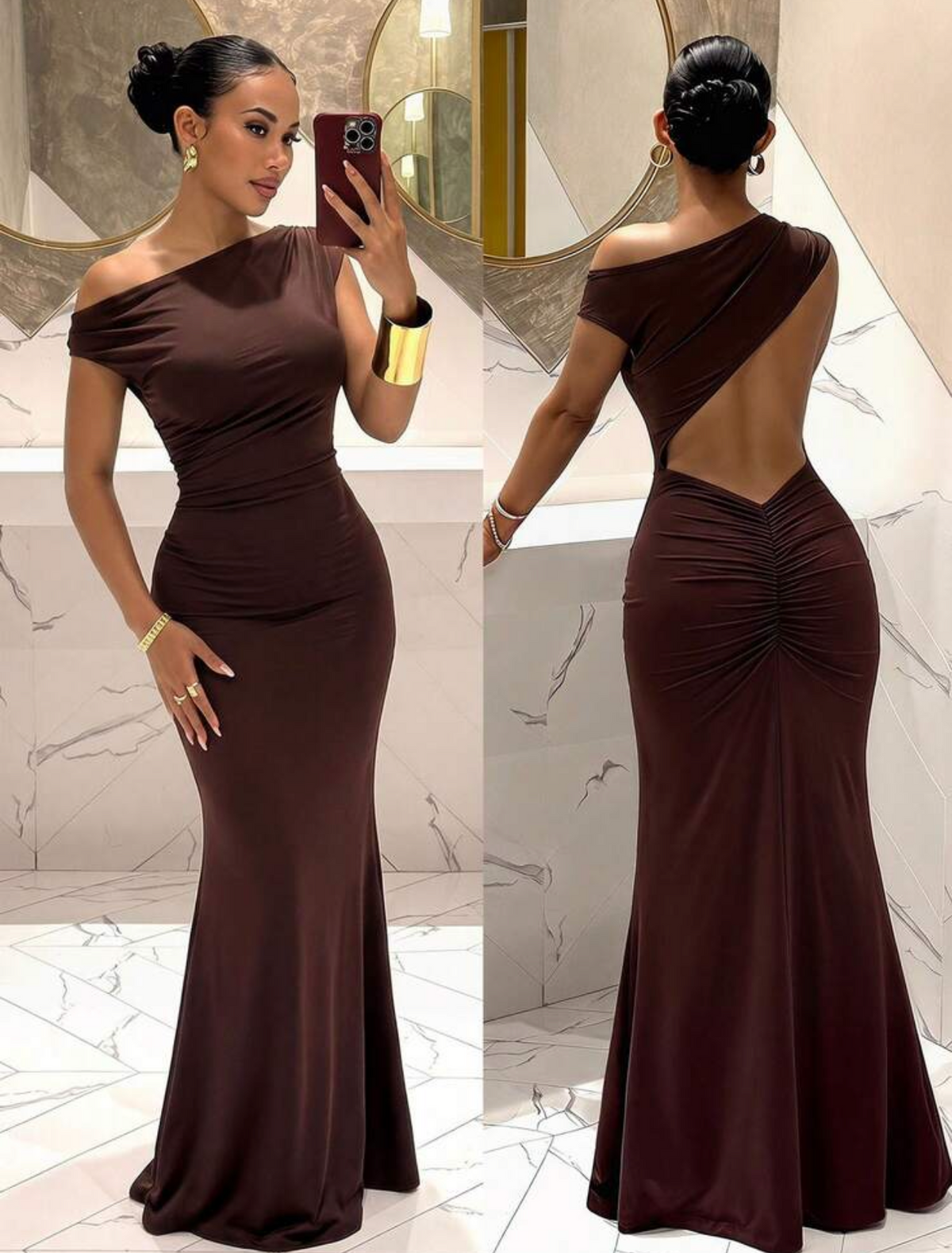 VESTIDO ELEGANTE COLOR CAFÉ