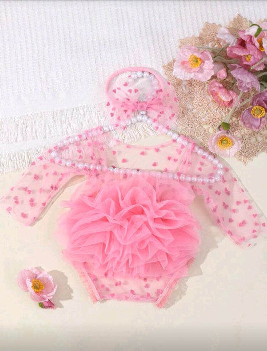 Set de body con encaje a lunares y diadema con moño para recién nacidos, utilizado como accesorios para fotografía
