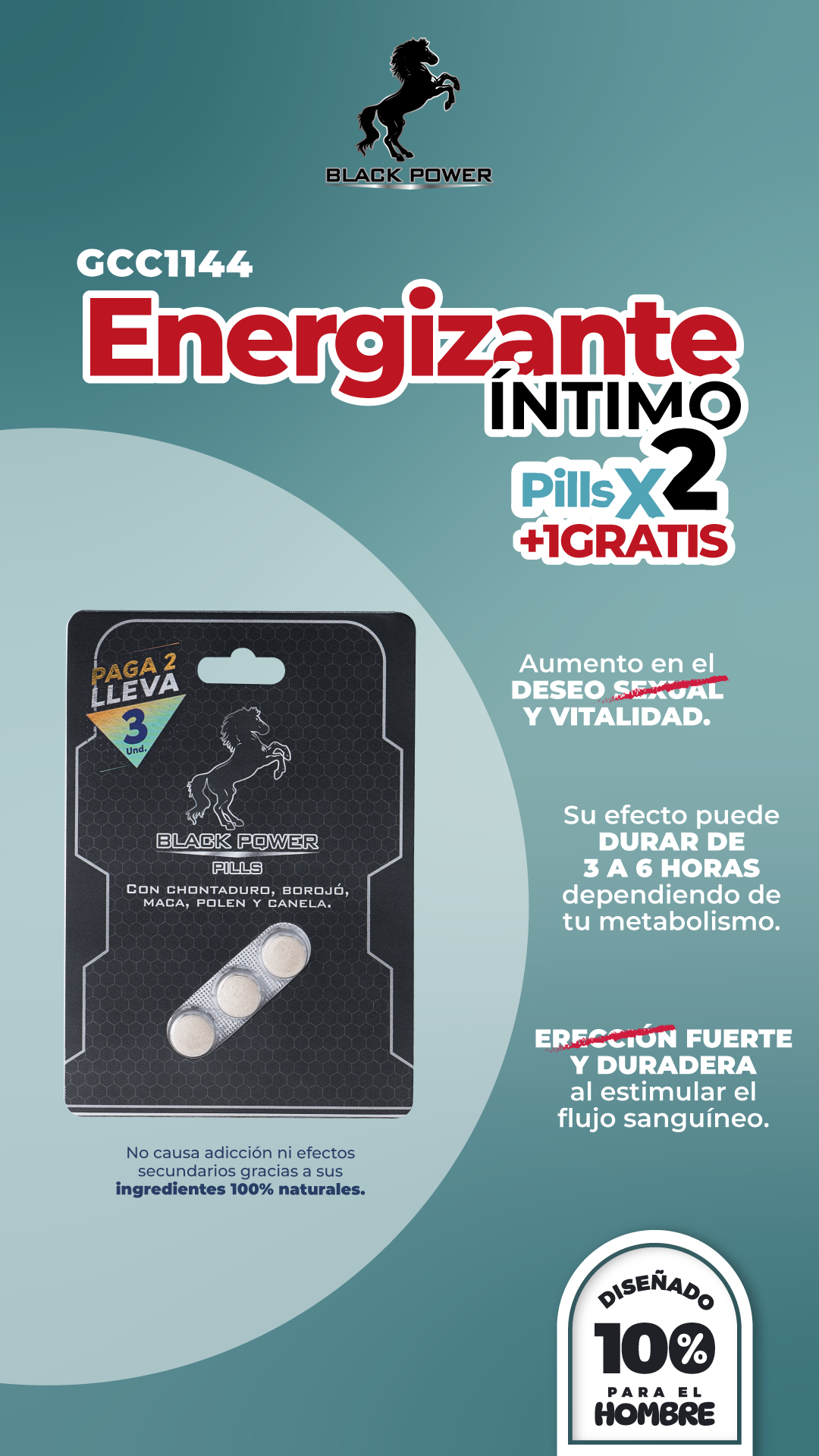 Energizante Black Power Pills x 2 + 1 Gratis