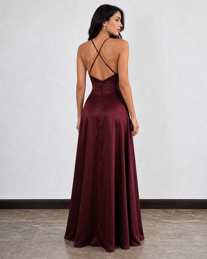Vestido Elegante Largo Borgoña