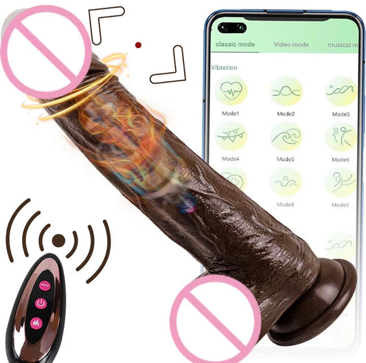 DILDO REALISTA OSCURO CON CONTROL Y APP SUBE Y BAJA