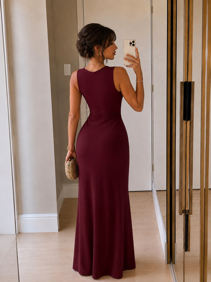 Vestido Largo Elegante Color Vino