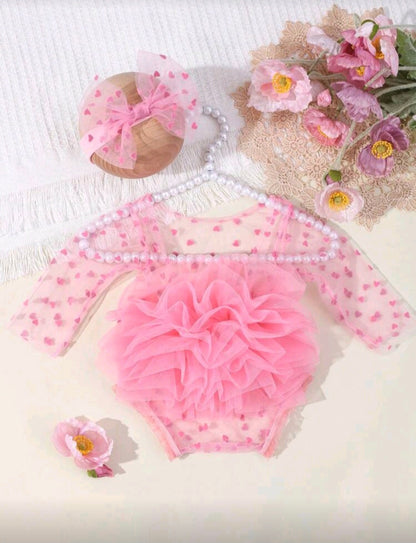 Set de body con encaje a lunares y diadema con moño para recién nacidos, utilizado como accesorios para fotografía