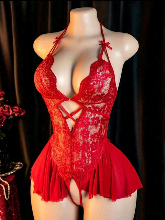 LENCERIA CON ABERTURA ROJO VINO