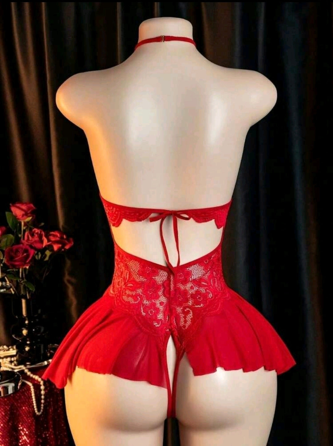 LENCERIA CON ABERTURA ROJO VINO