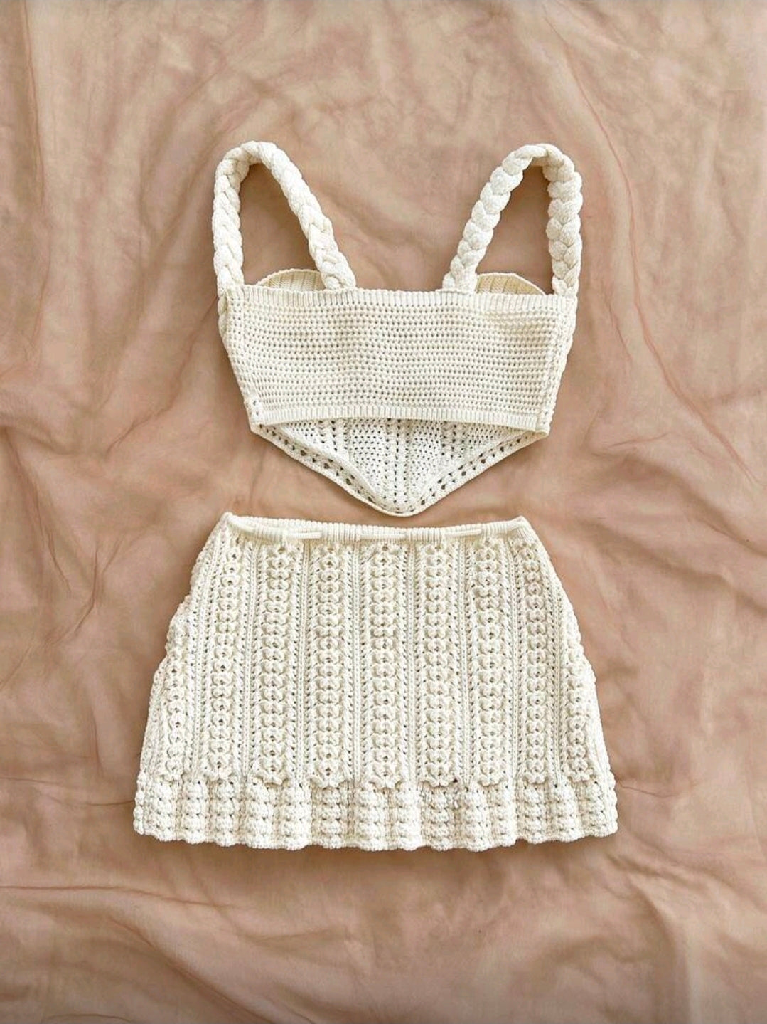 SET DE FALDA Y TOP CROCHET CREMA